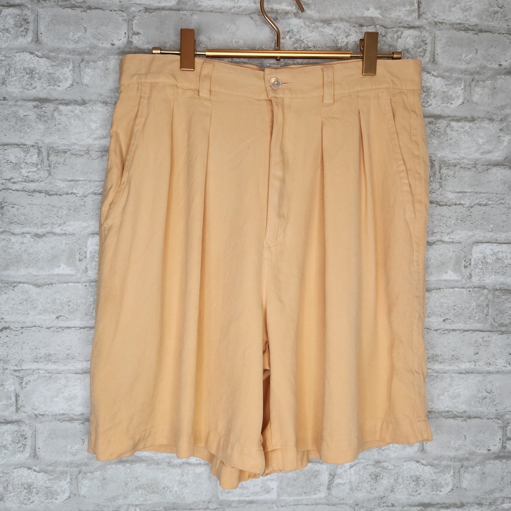 Tommy Bahama Bermuda Shorts Orange Yellow 100% Silk High Waisted Pleated 12